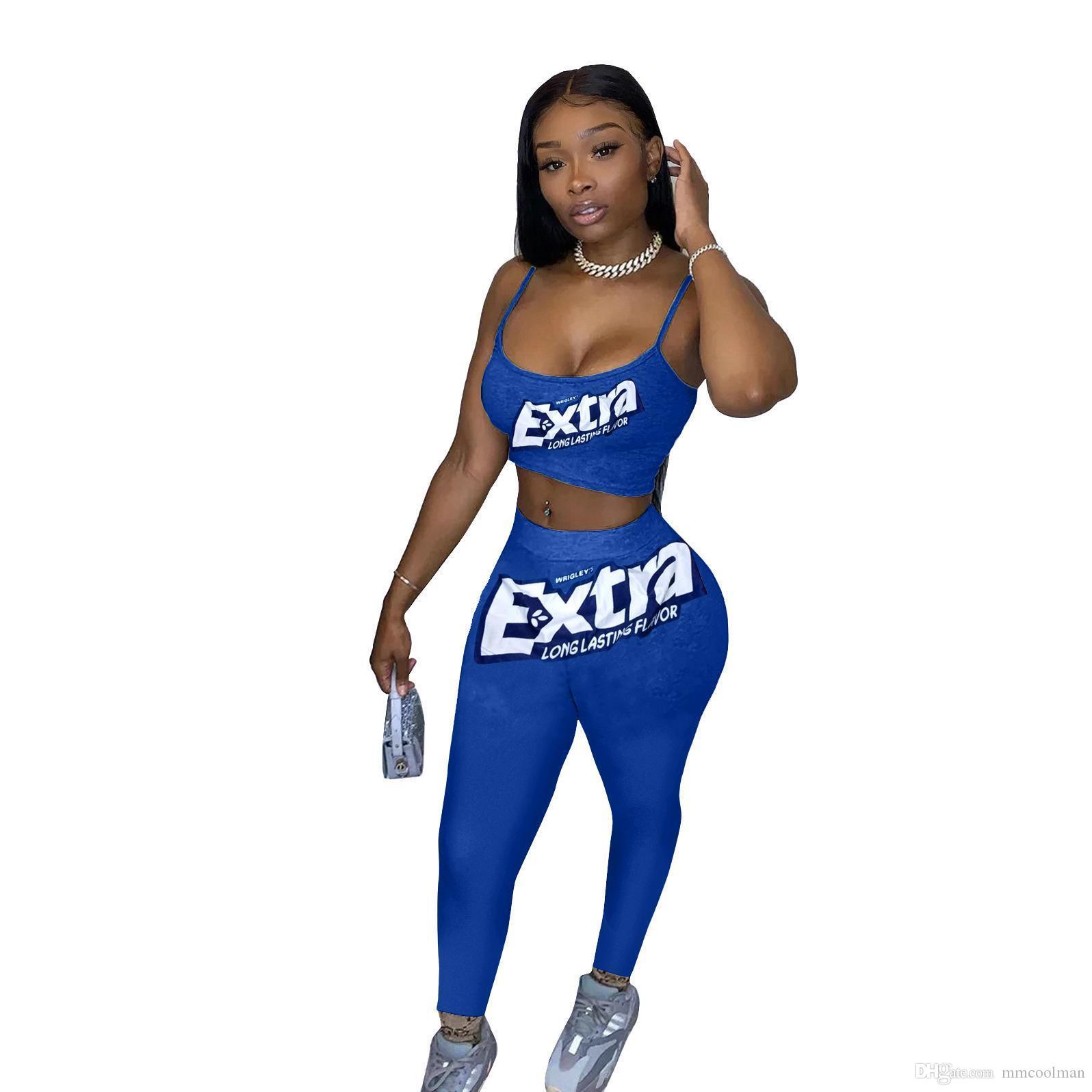 2023 Women Tracksuit pants Two Pieces Set Casual Letter Flowers Printed Camisole Top Long Suits Ladies Fashion Outfits DHL