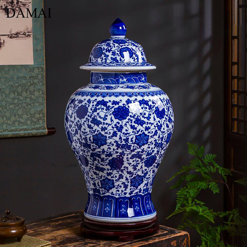 

Vases Painted Ceramic Large Vase Chinese Classical Decorative Blue And White Porcelain Flowers Living Room Decoration Storage