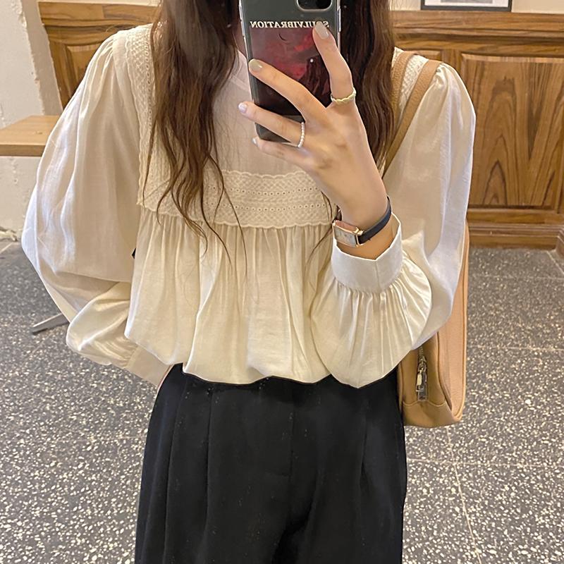 Women's Blouses & Shirts O-neck Stitching Long-sleeved Women Korea Loose Puff Sleeve Shirt Woman's Vintage Lace White Woman 2021
Women's Blouses & Shirts O-neck Stitching Long-sleeved Women Korea Loose Puff Sleeve Shirt Woman's Vintage Lace White Woman 2021