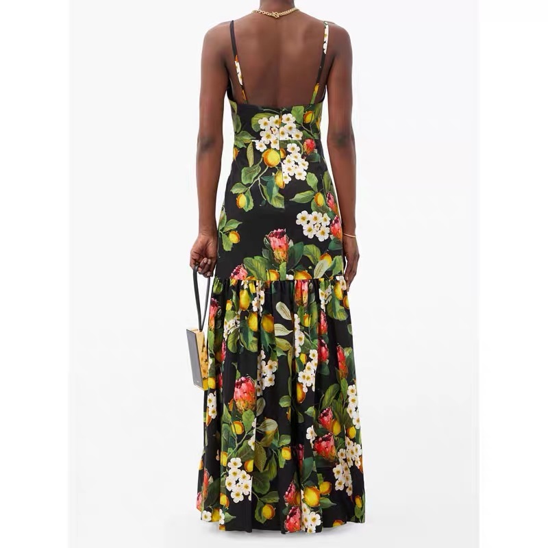 Elegant Boho A-line Camisole Sexy Dresses Women Runway Maxi Dress Vintage Summer Party Flower Printed robe femme été 210421