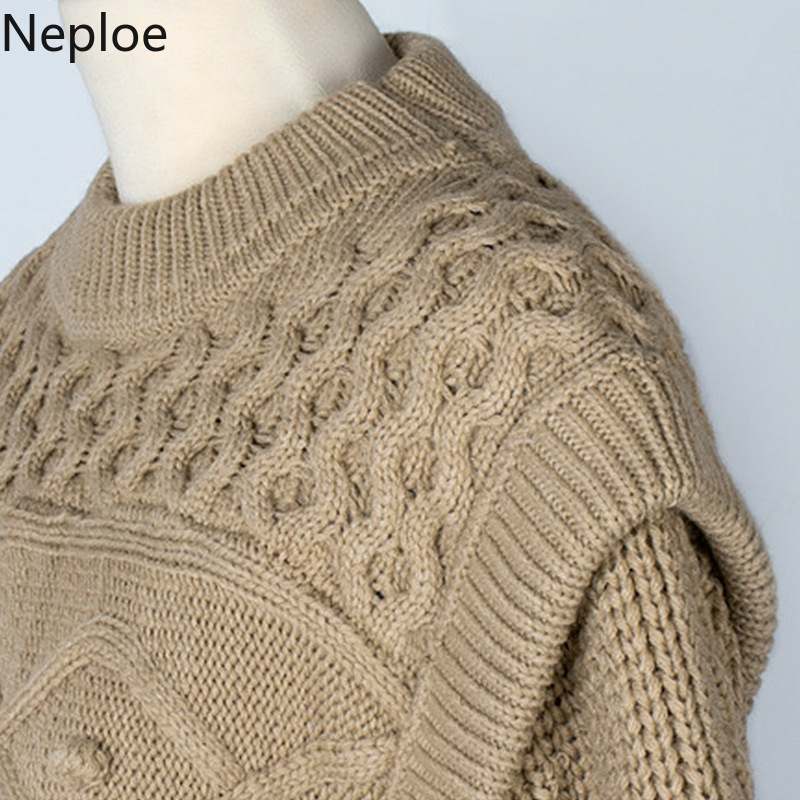 Neploe Knitted Cropped Women Sweaters Autumn Winter Long Sleeve Chic Pullovers Tops Ladies Casual Jumper Plus Size Sueter 4F999 210422