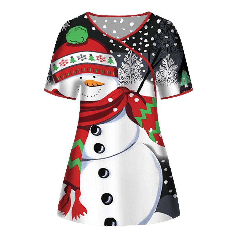 Women's Blouses & Shirts Christmas Thanksgiving Women Short Sleeve V-neck Tops Working Uniform Ladies Blusas Mujer Clothes Blouse, White 
Women's Blouses & Shirts Christmas Thanksgiving Women Short Sleeve V-neck Tops Working Uniform Ladies Blusas Mujer Clothes Blouse, White