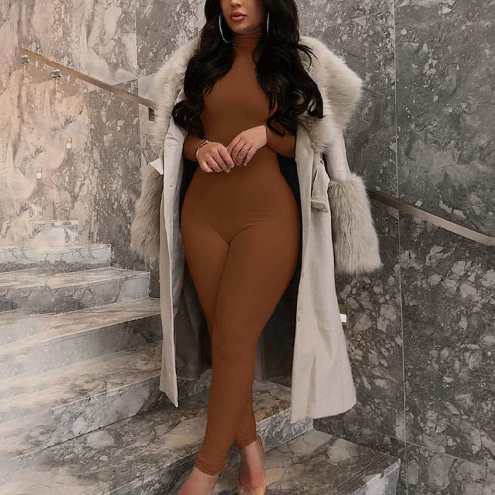 Spring Long Sleeve Sexy Bodycon Jumpsuits Women Romper Casual Solid Fitness Skinny Overalls One Piece Outfit 210428