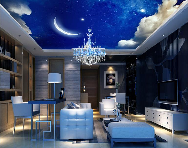 Dreamy White Clouds Starry ceilings Mural 3d customized wallpaper living room