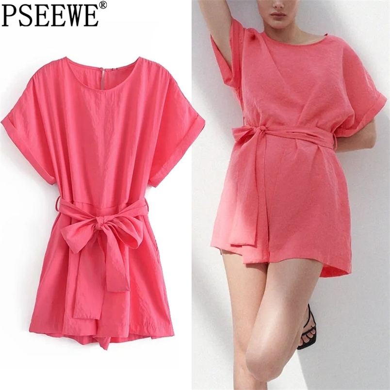 Female jumpsuit Pink Belt Short Jumpsuit Woman Summer Casual Sleeve Wide Leg Woman's Playsuit Combishort 210519
Female jumpsuit Pink Belt Short Jumpsuit Woman Summer Casual Sleeve Wide Leg Woman's Playsuit Combishort 210519