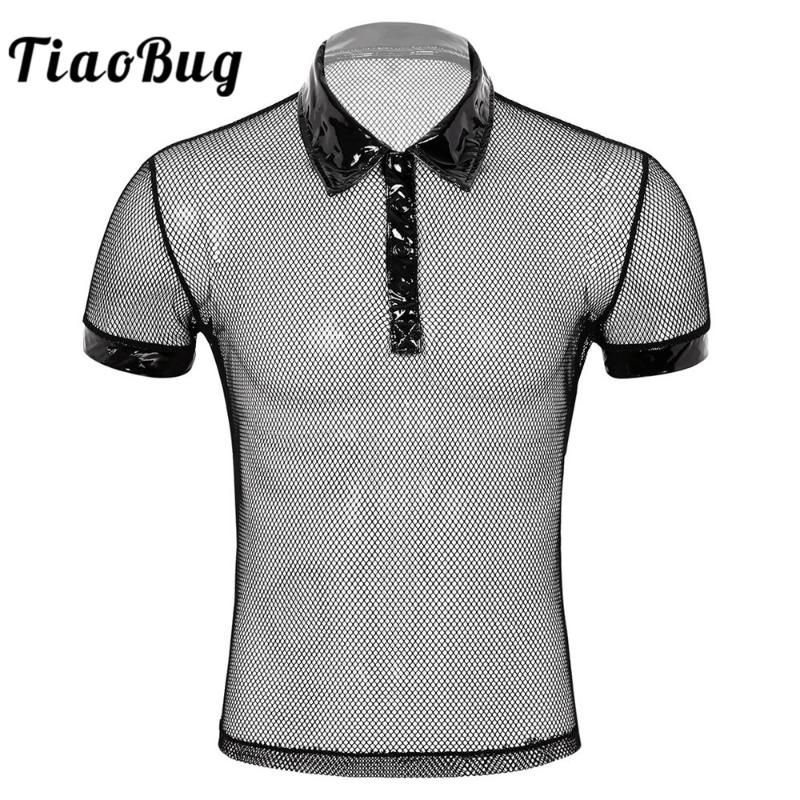Men' T-Shirts TiaoBug Men Black See Through Sheer Fishnet Turn-down Collar Short Sleeves Sexy T-Shirt Muscle Tops Nightclub Party Rave Cost
Men' T-Shirts TiaoBug Men Black See Through Sheer Fishnet Turn-down Collar Short Sleeves Sexy T-Shirt Muscle Tops Nightclub Party Rave Cost
