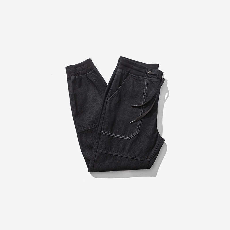 Japan Style Black Jeans Pants Men Pencil Jeans Harajuku Denim Harem Pants Male Elastic Waist Leg Opening Black Pants Fashion 210603