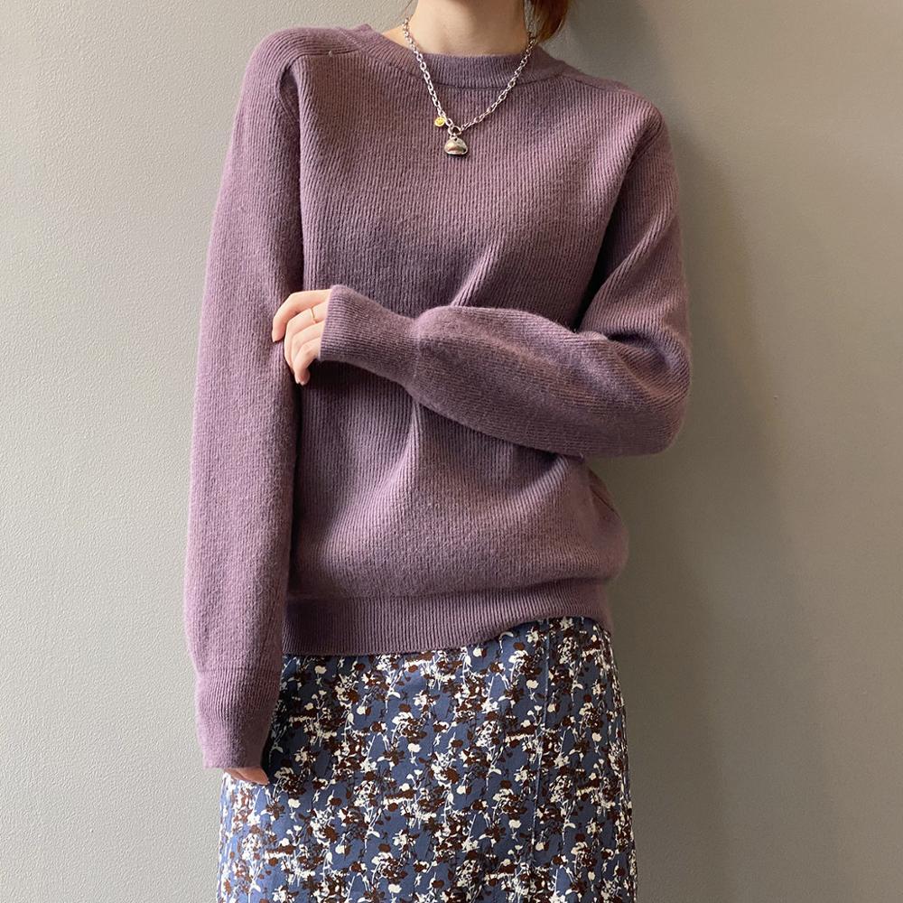 8 Colors Autumn Winter Bottoming Sweater Office Lady Basic Pullovers Tops Solid Long Sleeve Knitted Sweaters 210421