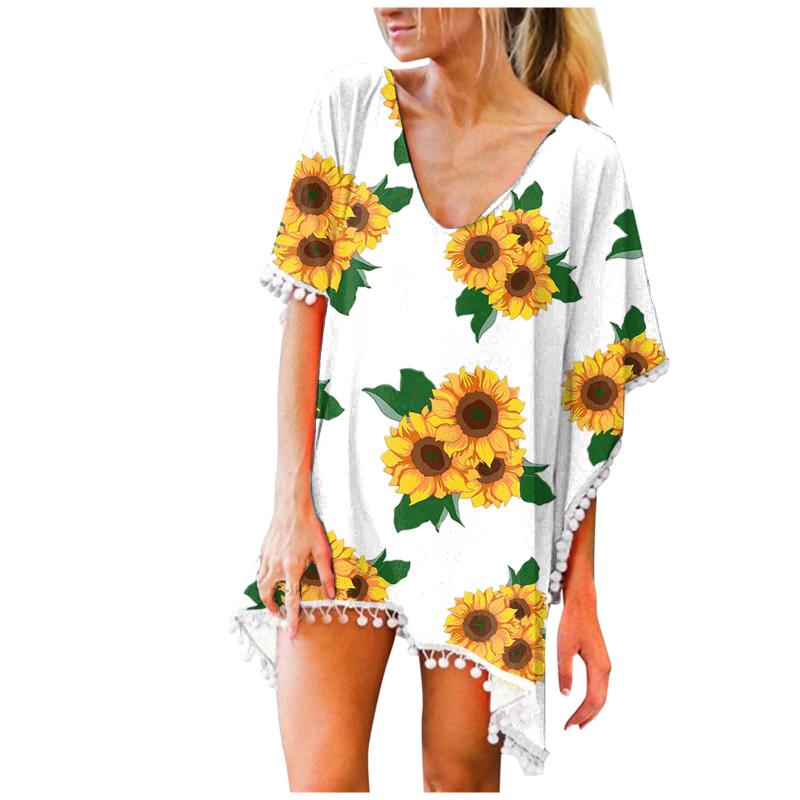 Women's Blouses & Shirts Sunflower Print Women Tops And Bloues Trim Kaftan Chiffon Tassels Swimwear Beach Cover Up Chemisier Femme, White
Women's Blouses & Shirts Sunflower Print Women Tops And Bloues Trim Kaftan Chiffon Tassels Swimwear Beach Cover Up Chemisier Femme, White