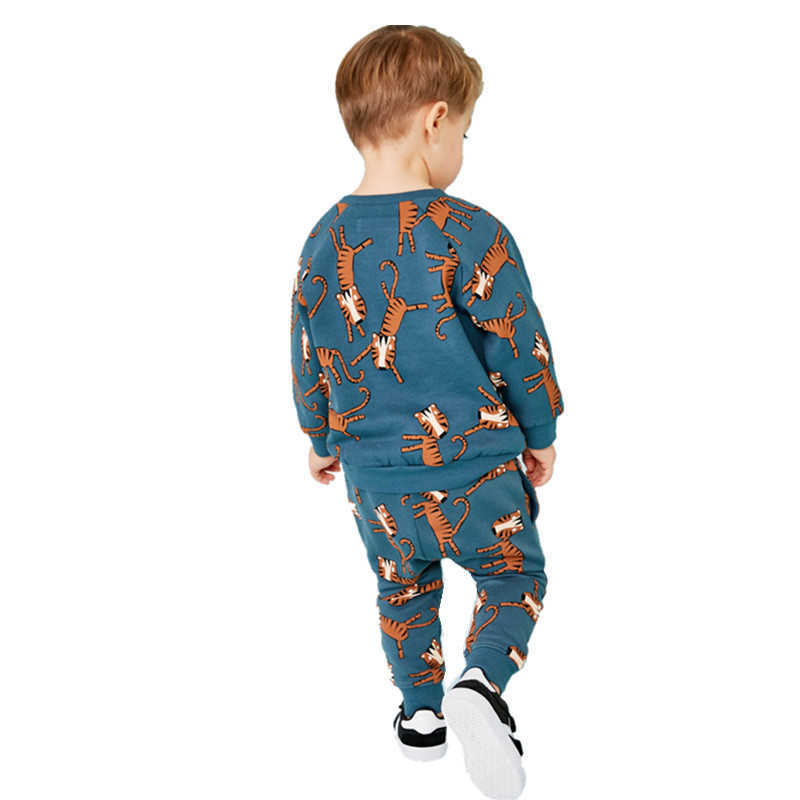 Jumping Meters Baby Boys Clothing Sets Autumn Winter Cartoon Tiger Printed Cotton Girls Outfit Long Sleeve Shirt Pant 210529