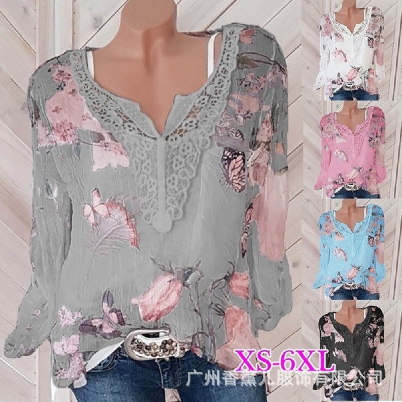 Large size lace loose women blouses 2021 summer blouse top casual fashion v-neck long sleeve printed womens chiffon shirt, Black
Large size lace loose women blouses 2021 summer blouse top casual fashion v-neck long sleeve printed womens chiffon shirt, Black