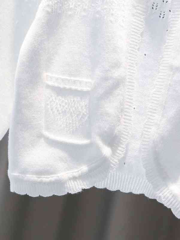 Baby Pointelle Knit Scallop Trim Asymmetrical Hem Cardigan SHE