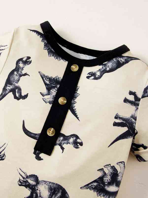 Baby Dinosaur Print Contrast Binding Romper SHE