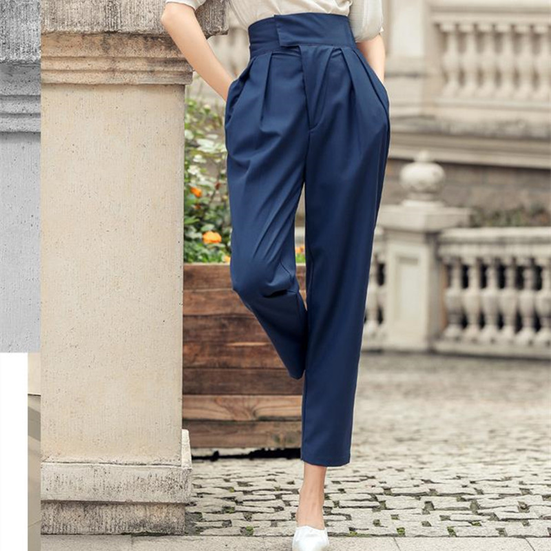 Work Wear Formal High-waist Pleated Carrot Pants Women Autumn OL Harem Fashion Casual Suit Trousers Female 210421