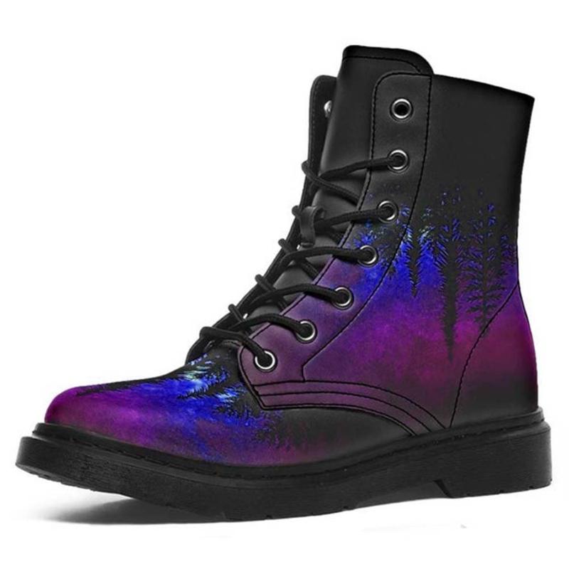 Boots Ins Girls Ankle Colorful Pentagram Low Heel Women Classic Fashion Stylish Casual Lace Up Shoes Woman