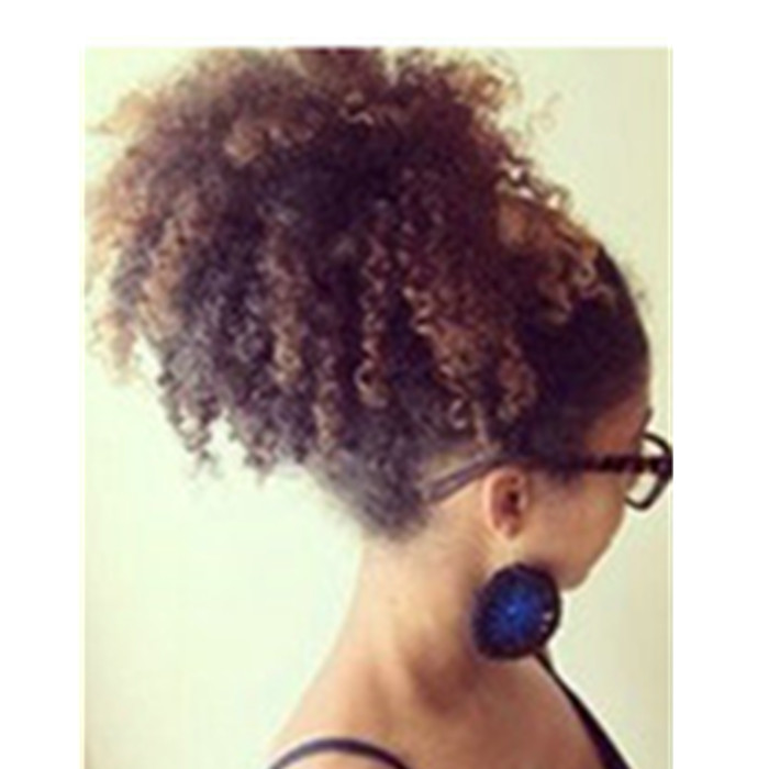 Medium brown kinky curly wraps ponytail hairpiece long high human hair african american pony tail extension color #4 120g