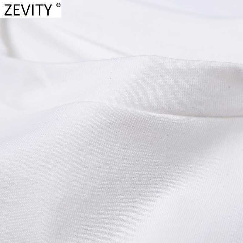 Zevity Women Basic O Neck Casual Loose Short T-shirt Female Modern Beauty Printing Chic Knitting Crop Summer Tops T691 210603