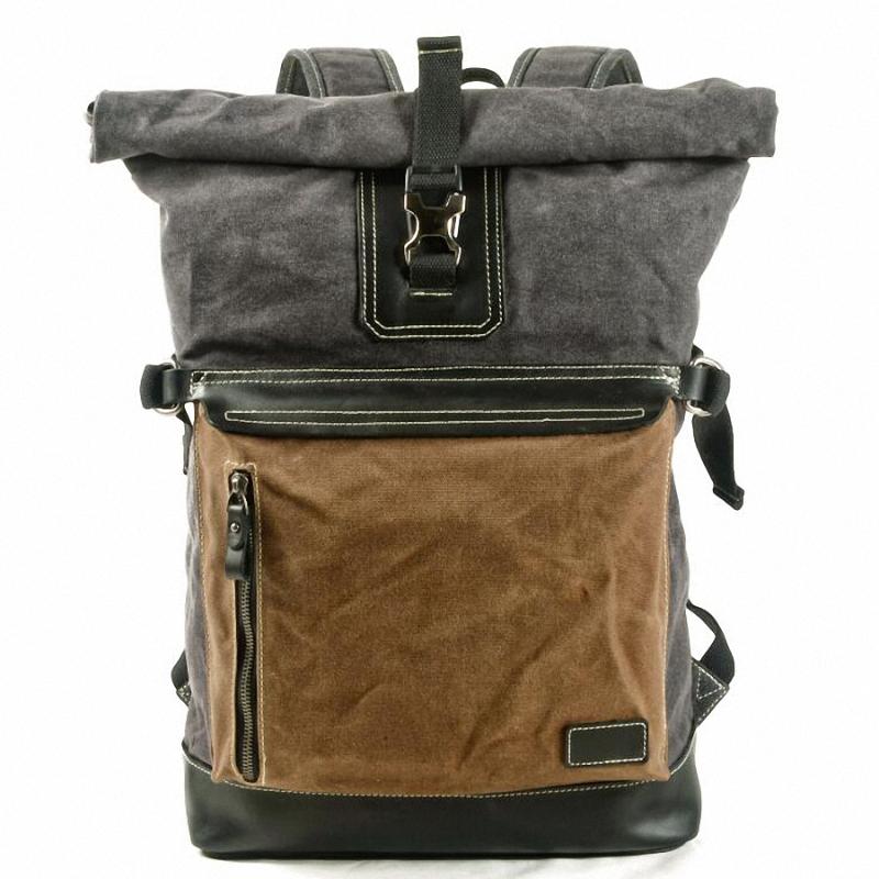 Backpack Mens Waxed Canvas Rucksack Forwith Laptop Compartment Rustic Men Wax Leather Backpacks Travel Vintage Bookbag