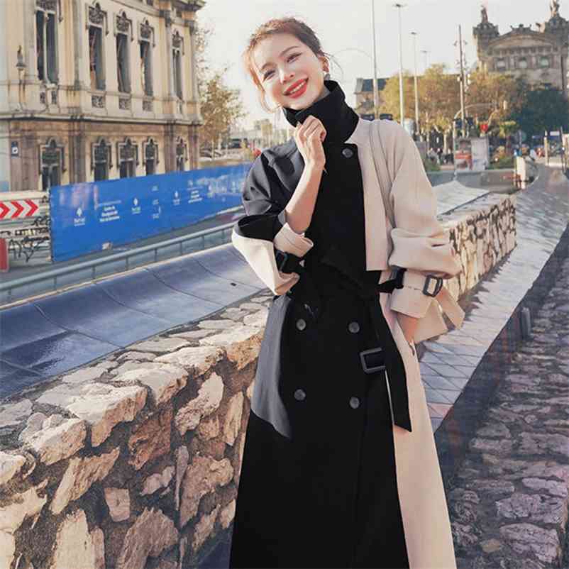 Women Spring Autumn Hit Color Spliced Fashion Long Trench Coat Female Brand High Street Lady Elegant Windbreaker 210517, Black
Women Spring Autumn Hit Color Spliced Fashion Long Trench Coat Female Brand High Street Lady Elegant Windbreaker 210517, Black
