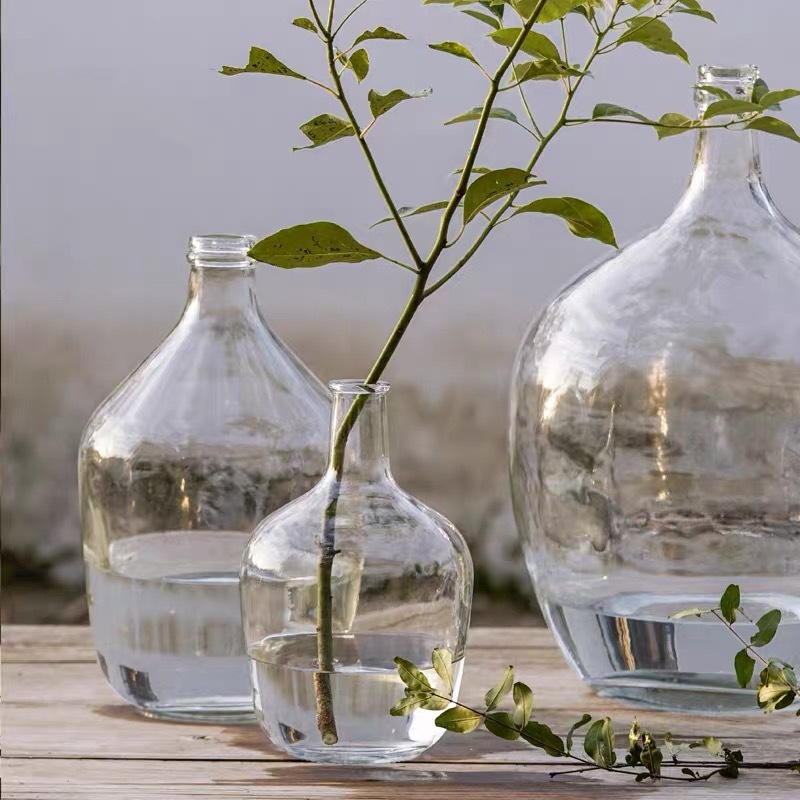 Glass Vase Floor Large Transparent Flower Arrangement Fresh Dry Hanging Bell Mahogany Ware