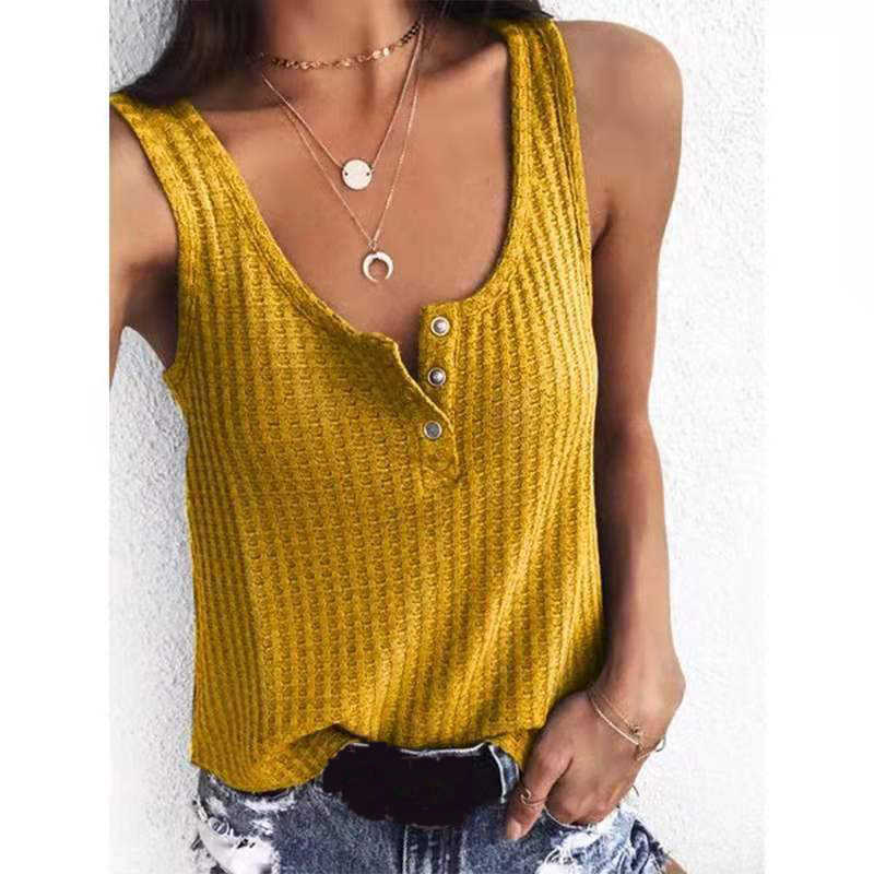 Sexy Summer U-neck Button Black Plaid Sleeveless Tank Top Women Casual Loose Cotton Ribbed Tops Wide Strap Camisole 210604