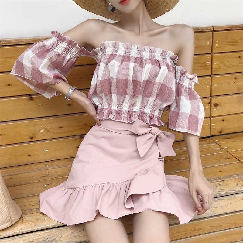 Fashion Womens Summer Off Shoulder Crop Tops Blouse Shirts Ruffles Short Sleeve Jumper Tube Top Plaid Clothes Bandeau 210601, Sky blue
Fashion Womens Summer Off Shoulder Crop Tops Blouse Shirts Ruffles Short Sleeve Jumper Tube Top Plaid Clothes Bandeau 210601, Sky blue