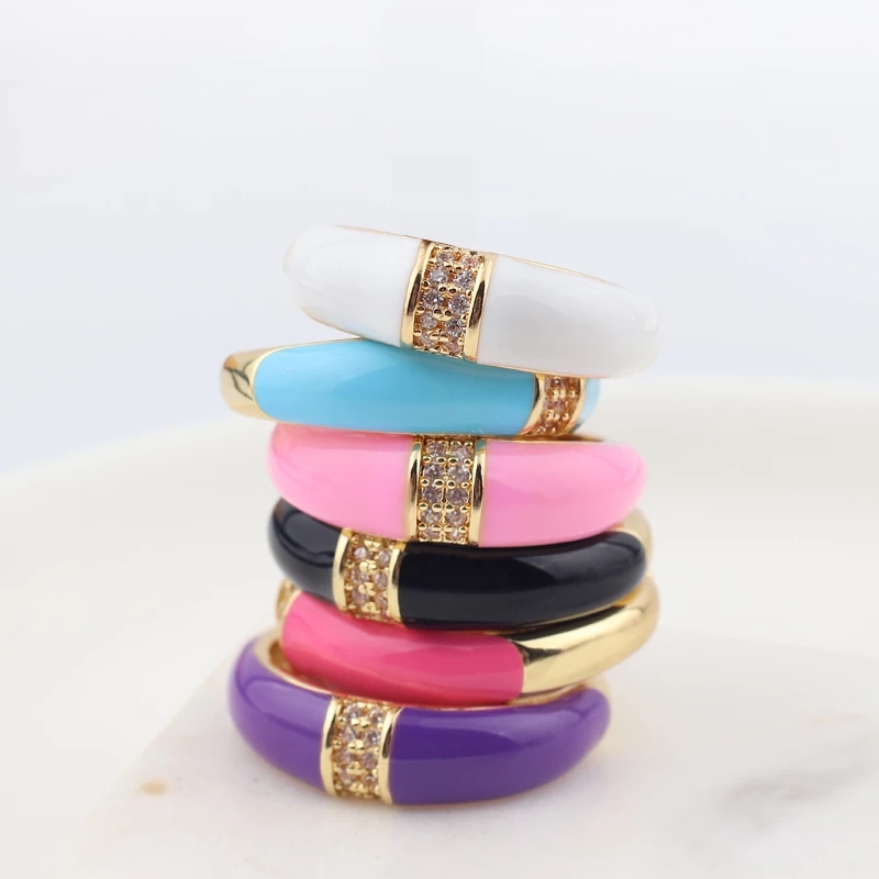 Simple Style Colorful Enamel Rings Paved With Shiny Rainbow Cubic Zircon Stone Fashion Wedding Engagement Ring for Women 6 Colors
Simple Style Colorful Enamel Rings Paved With Shiny Rainbow Cubic Zircon Stone Fashion Wedding Engagement Ring for Women 6 Colors