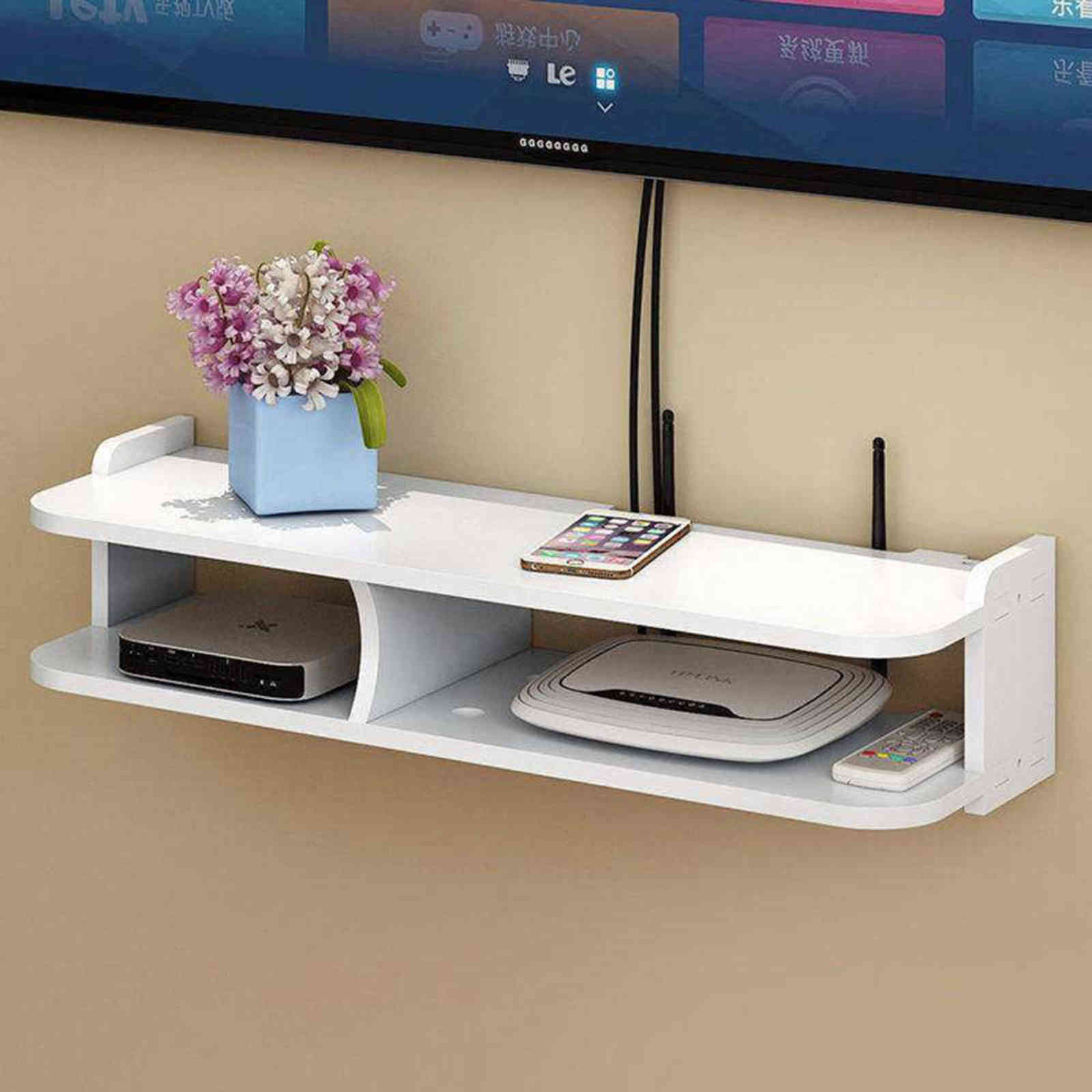 Punch-free living room TV wall set-top box rack router storage hanging decorative partition bedroom 211112