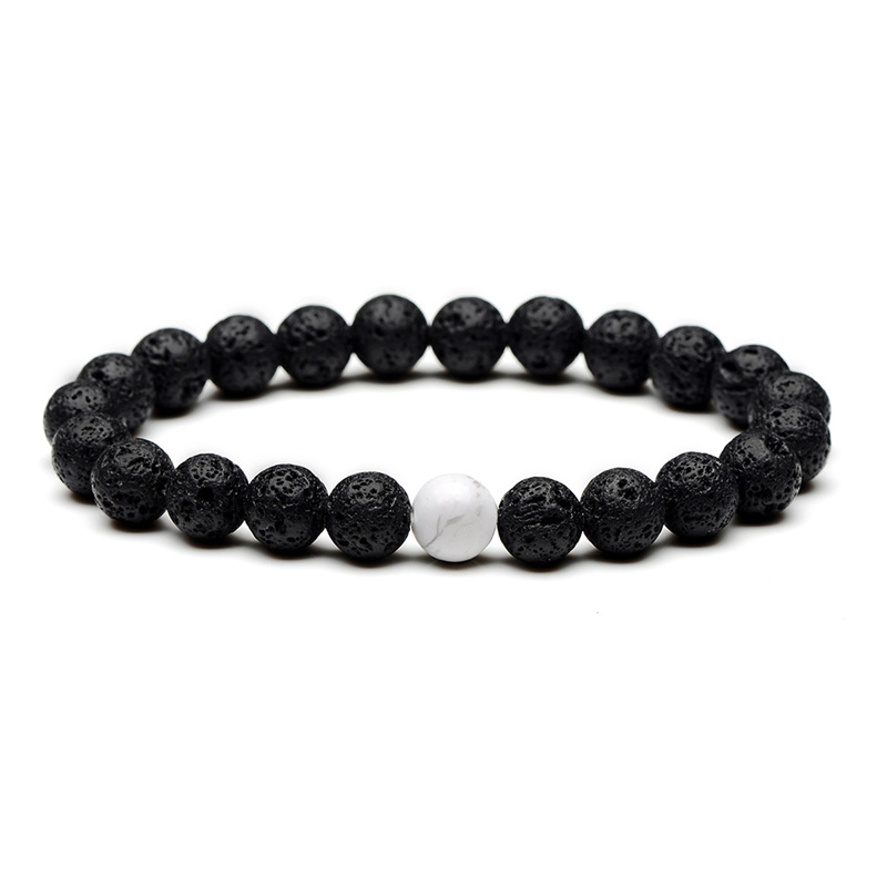 2pcs Natural Stone Beaded Strands Bracelet Set Black Lava White Turquoise Rock Chakra Bracelets Couple Distance Bracelets for Women Hand Chain Nice Gi