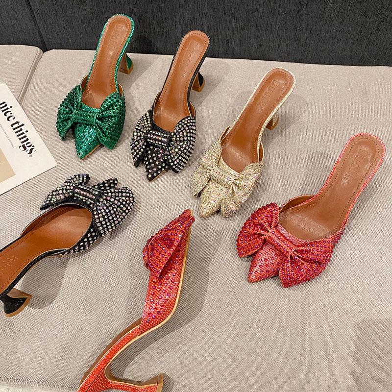 Dress Shoes Glitter Crystal Women High Heels Mules Rhinestone Bowknot Pumps Black/ Green / Red Striangle Heeled Ladies Prom Slippers, Beige
Dress Shoes Glitter Crystal Women High Heels Mules Rhinestone Bowknot Pumps Black/ Green / Red Striangle Heeled Ladies Prom Slippers, Beige