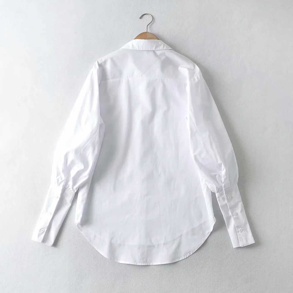 Loose Oversize Solid Simple Turn Down Collar Casual All Match White Shirts Women 210615Z