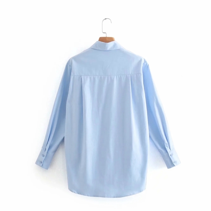 Spring Women Loose Blue Blouse Female Turndown Collar Long Sleeve Shirt Office Lady Tops Blusas S8696 210430