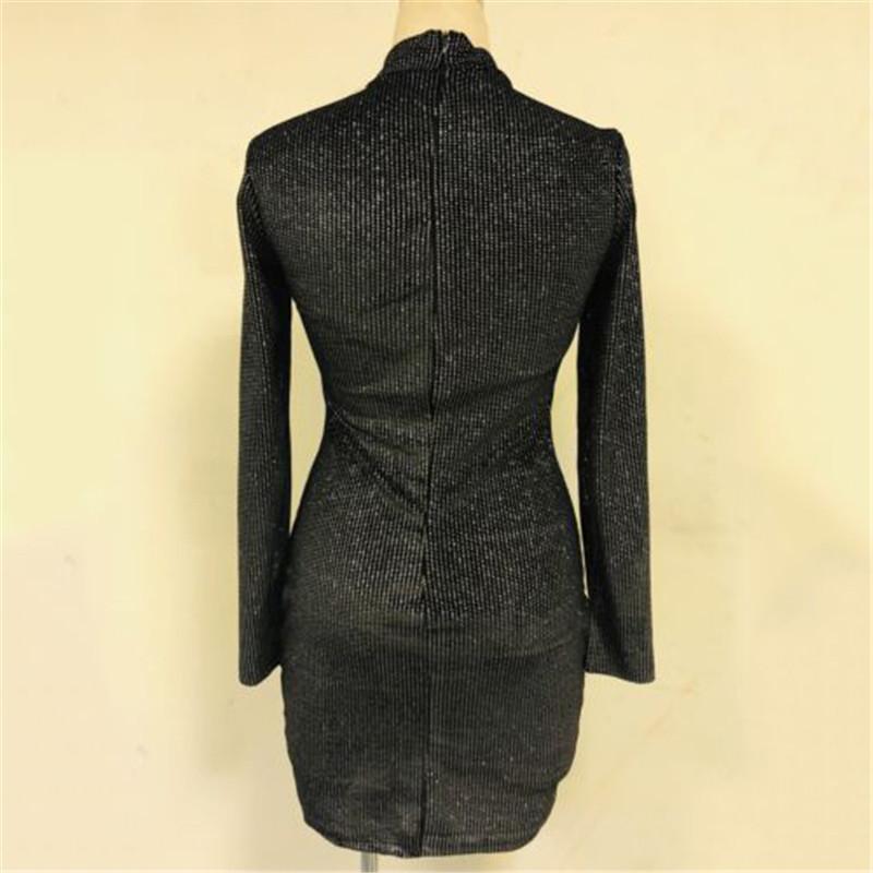 Sexy Women Sheath Pencil Dress Fashion Ladies Long Sleeve Turtleneck Solid Sequined Shiny Skinny Mini Dresses Party Night Club Casual