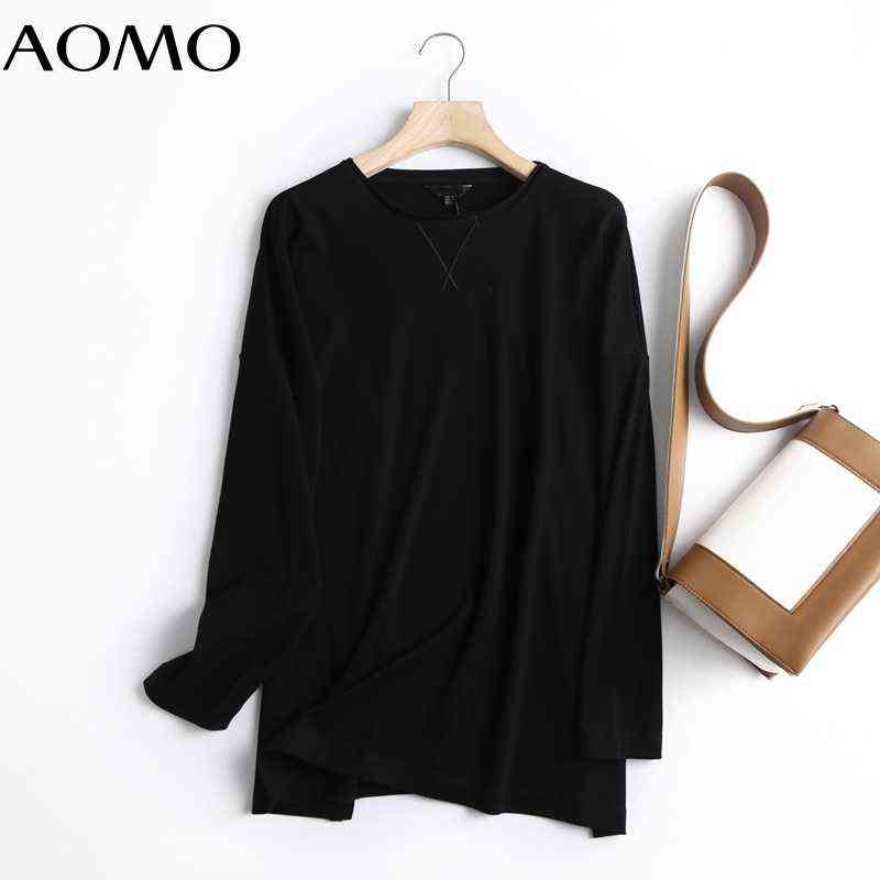 AOMO Women High Quality Striped Print Sweatshirts Oversize Long Sleeve O Neck Loose Pullovers Female Tops 6D42A 211108