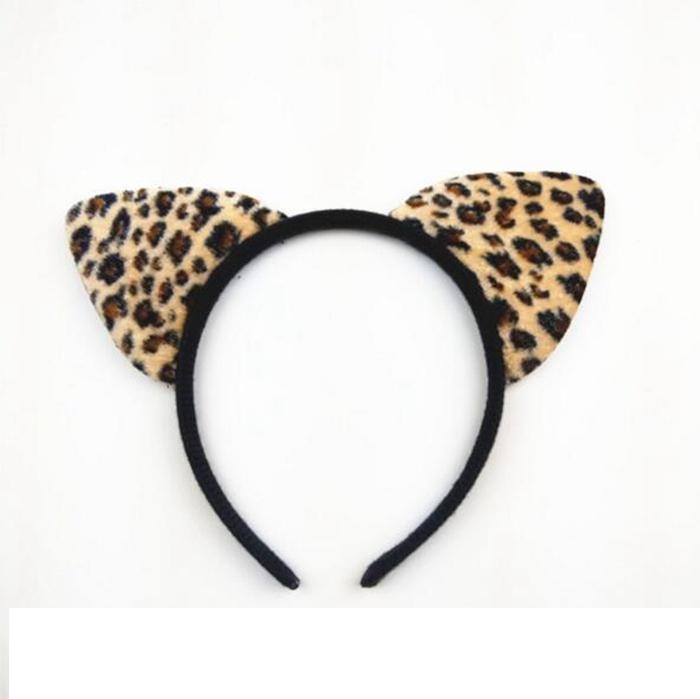 Cat Ears Headband Leopard Cartoon Hair Band Children Girls Headwear Xmas Party Hair Accessories Masquerade Supplies
