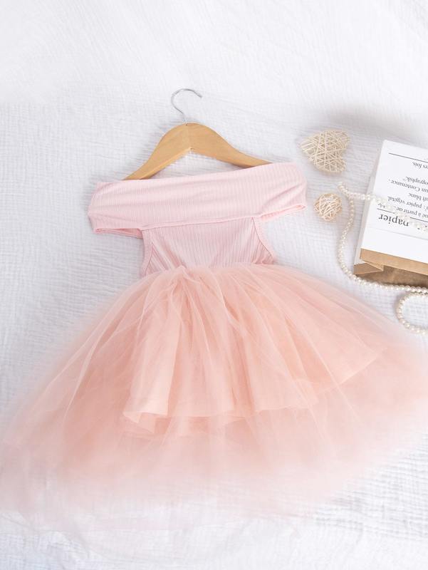 Toddler Girls Off Shoulder Mesh Panel Dress SHE