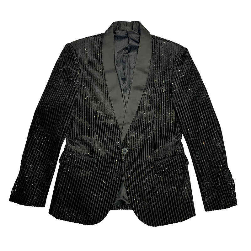 Spring Men Blazers Striped Casual Suit Jacket Sequins Stage Singer DJ Dress Coat Slim Fit Streetwear Social Costume Homme 211120