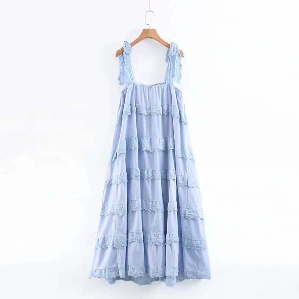 Jocoo Jolee Women Elegant Strap Backless Loose Long Dress Casual Sweet Lace Ruffles Midi Dress Vintage White Vestidos Mujer 210619