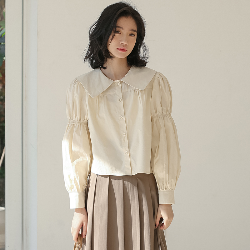 QOERLIN Square Collar Puff Sleeve Top Shirt Female Spring Long Sleeve Blouse Lantern Sleeve Solid Fashion SingleBreasted Tops 210412