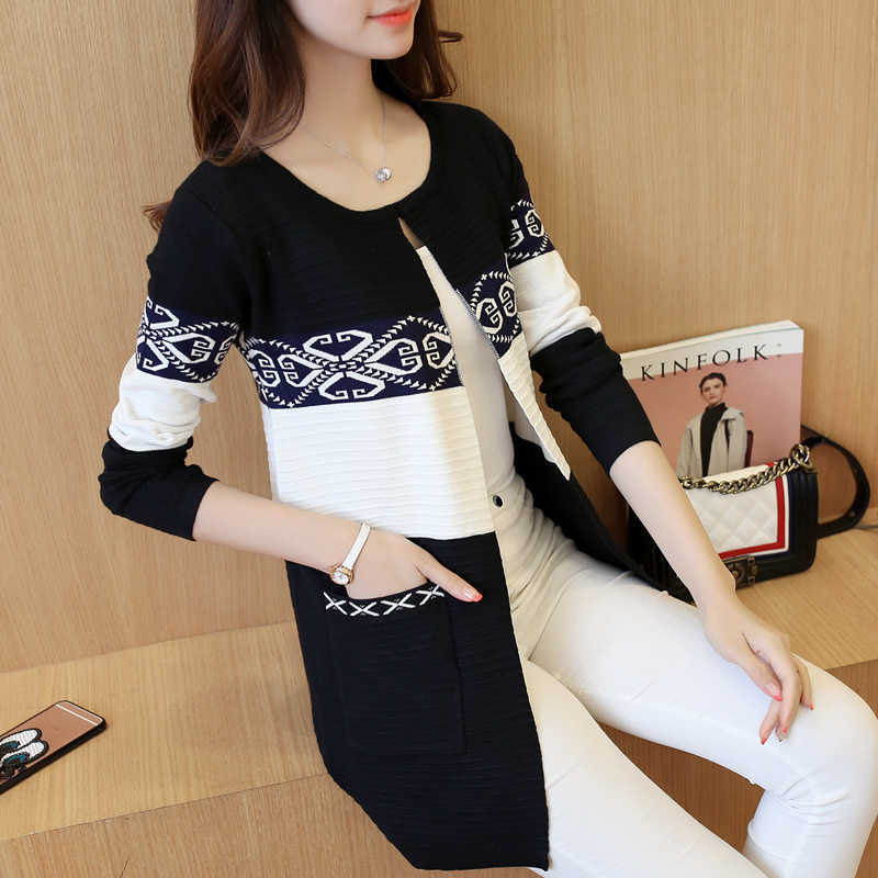 Spring Women's Long Sweater Cashmere Autumn Cardigan knitting Sweater Pink Black Red Print Winter Fashion Slim Women 7479 210918