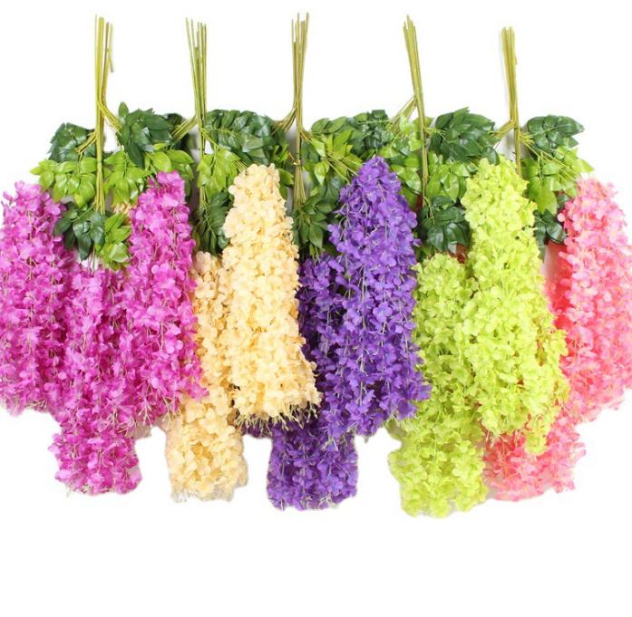 2021 Wisteria wine Elegant Artificial Silk Flower Wisteria Vine Rattan For Wedding Center pieces Decorations Bouquet Garland