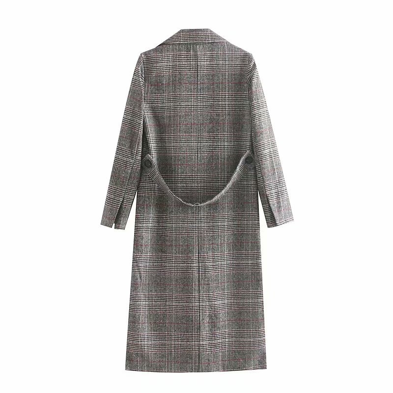 Long Coat Women Winter Plaid Woollen Coat Long Sleeve Female Warm Overcoat Elegant Office Lady Coats Outwear Manteau Femme 210414