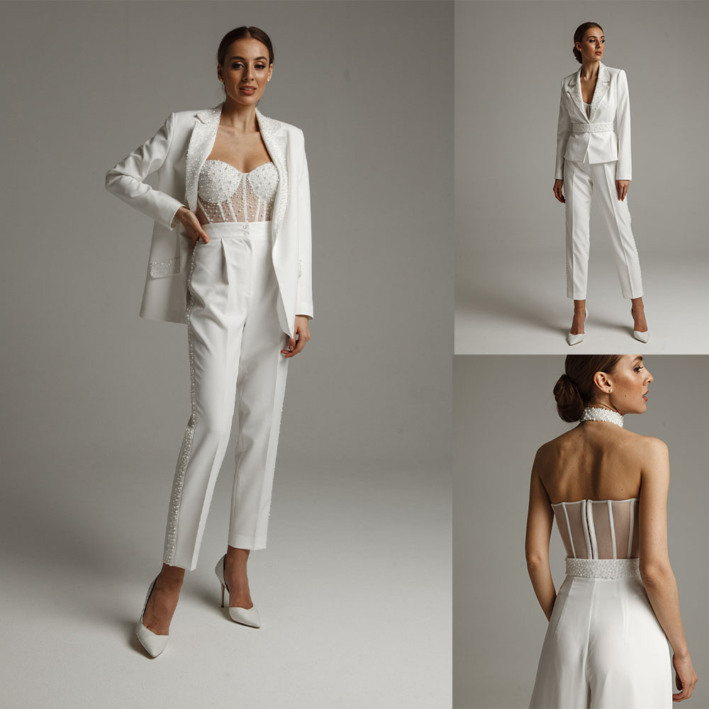 Pearls Beading Suits Women Wedding Tuxedos Luxury Prom Evening Guest Formal Wear Custom Made Pants (Jacket+Pants)
Pearls Beading Suits Women Wedding Tuxedos Luxury Prom Evening Guest Formal Wear Custom Made Pants (Jacket+Pants)