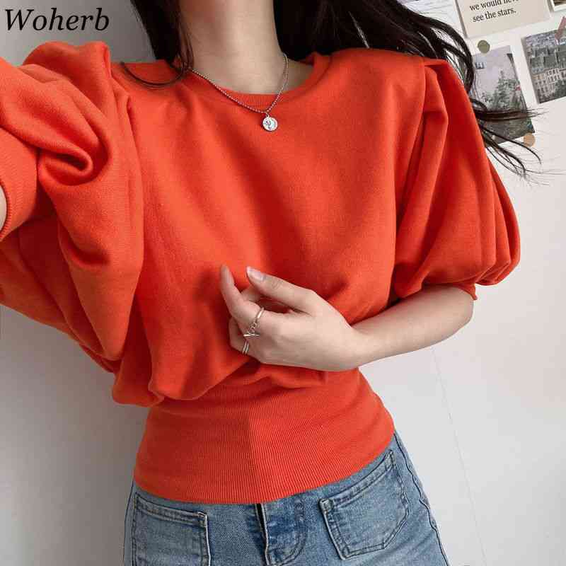 Summer T-shirt Women Lantern Sleeve Fashion Woman Tshirts O-neck Casual All Match Elegant Korean Crop Tops Femme 210519