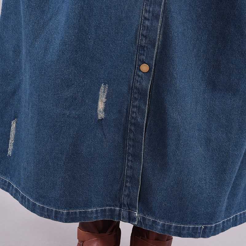 NYFS Big size Loose Single Breasted Denim Trench Coat Women Vintage Solid color Long Windbreaker 210914