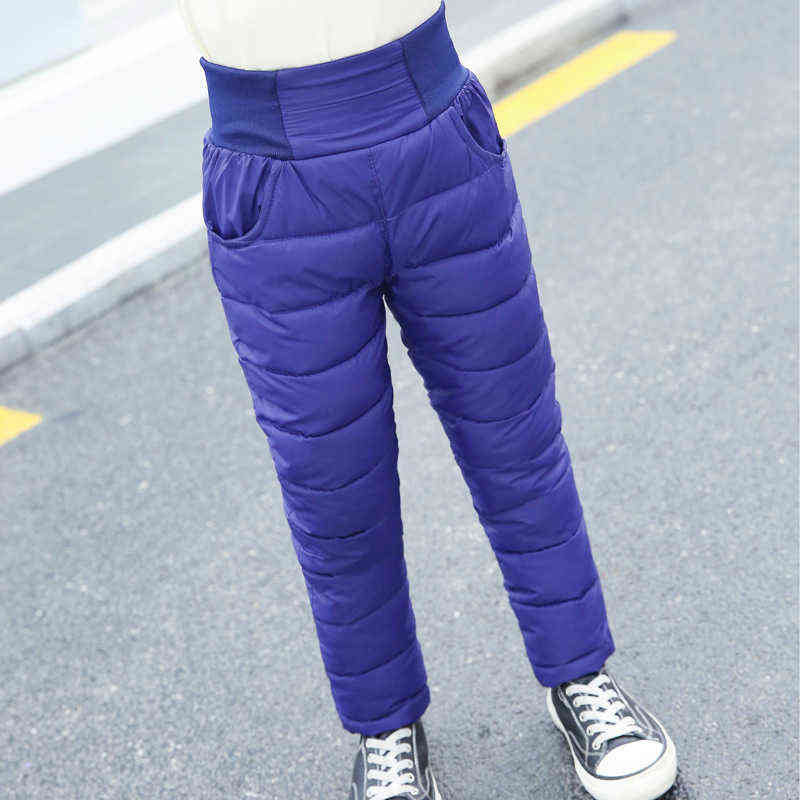 Child Girl Boy Winter Pants Cotton Padded Thick Warm Trousers Waterproof Ski 10 12 Year Elastic High Waisted Baby Kid Pant 211103