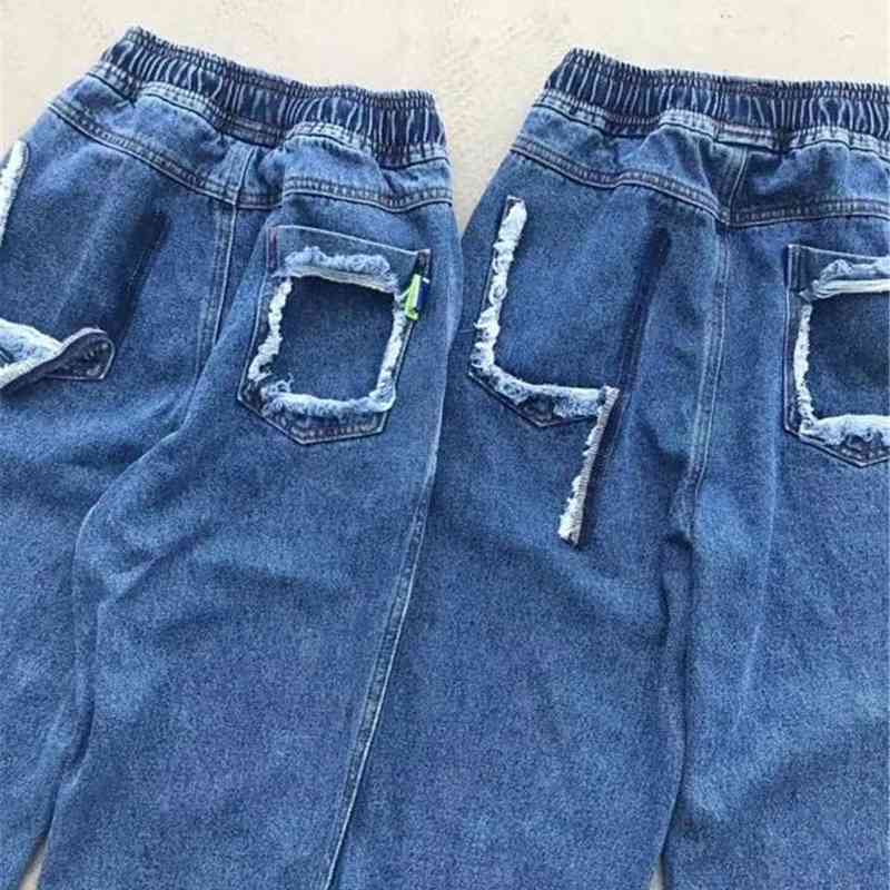 Ader Error Blue Patch Jeans Men Women High Quality Drawstring error Denim Pants Fashion Cowboy Slim Fit Jean 210420