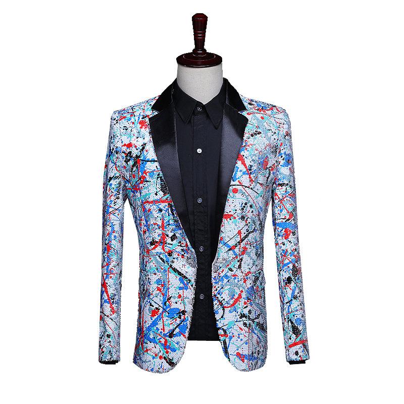 Men's Suits & Blazers Colorful Sequin Blazer Masculino Graffiti Mens Jacket Color Block Costume Men Stage Costumes DJ Coat, Multi 
Men's Suits & Blazers Colorful Sequin Blazer Masculino Graffiti Mens Jacket Color Block Costume Men Stage Costumes DJ Coat, Multi