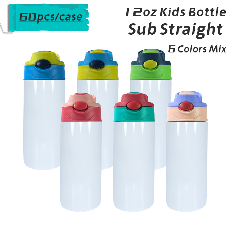 Local Warehouse!!sublimation 12oz kids water bottle straight sippy flip cup lid tumbler UV glow in the dark tumblers USA stock