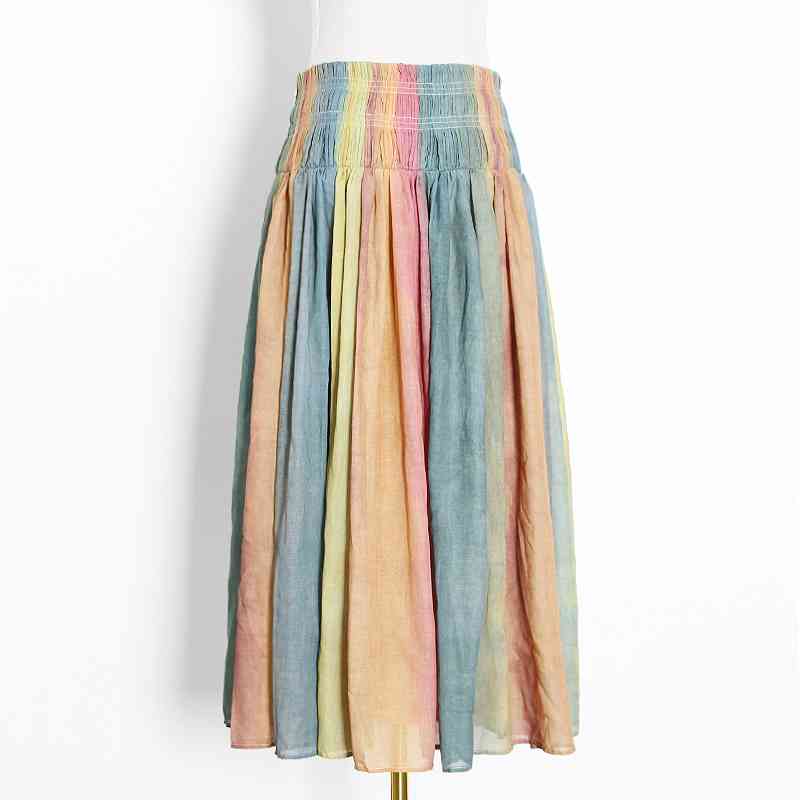 VGH Hit Color Striped Skirt For Women High Waist Elegant Casual Midi Skirts Female Fashionable New Clothing Spring Tide 210421